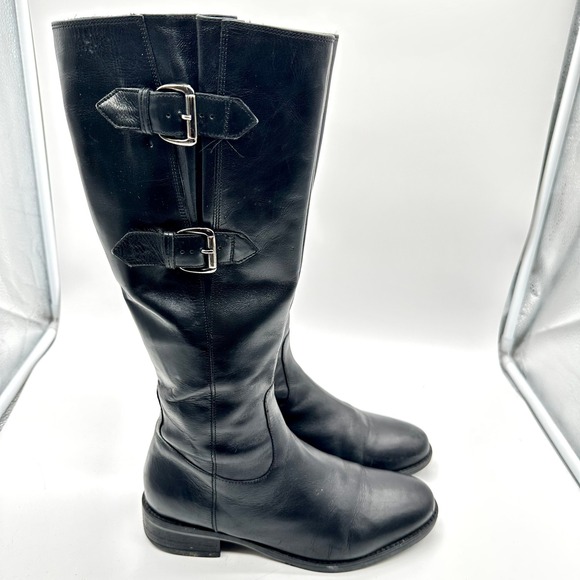 Clarks Shoes - Clarks Tamro Spice Women Black Leather Knee High Equestrian Buckle Boots 8 M